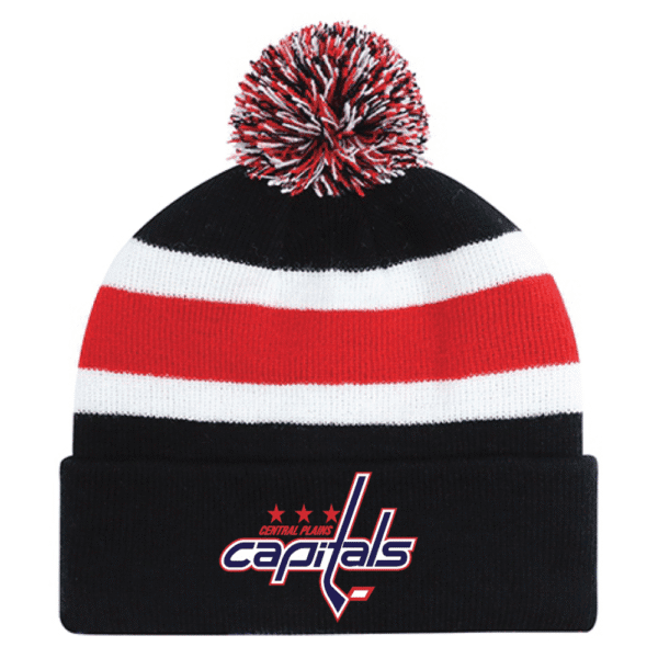 9S243M Acrylic Roll Pom Pom Toque - Black/Red/White